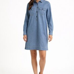 J. Crew Denim Long Sleeve Shirt Dress Medium Classic Comfort